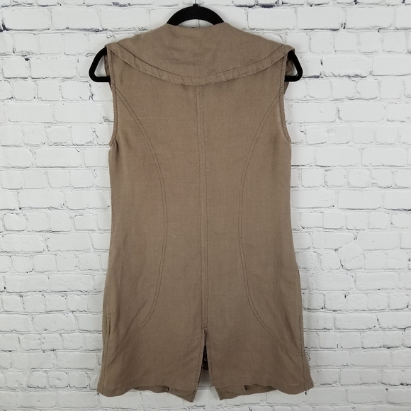 MIILLA | 100% linen wide collar zip long vest - Picture 4 of 6